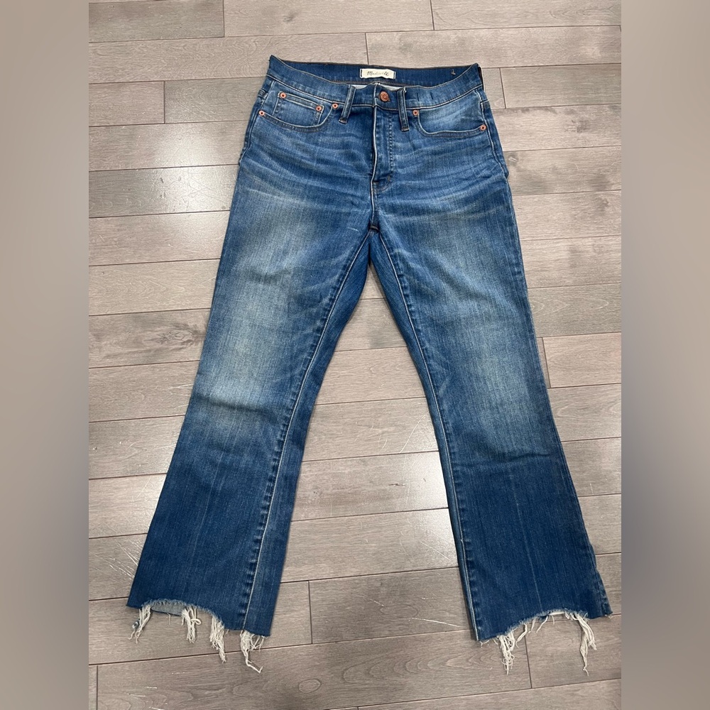 Madewell Cali Demi-Boot Kick Flare, Destructed Hem Edition, Size 28
